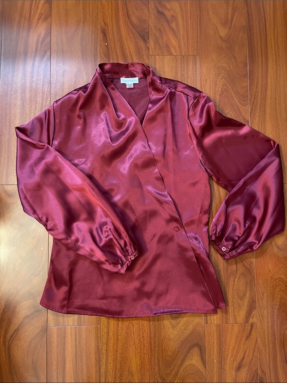 Calvin Klein Satin Surplice Blouse - Burgundy